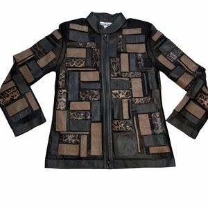 Patchwork Leather Jacket - Black and Brown